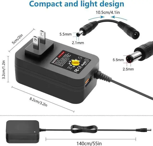 Alt view image 3 of 7 - SHNITPWR 36W Adjustable Power Supply DC 6V~24V Universal Power Adapter 6V 9V 12V 15V 18V 20V 24V Variable Power Supply with 5V 2A USB Port AC/DC adapter Multi-Voltage 100~240V AC to DC Power Converter