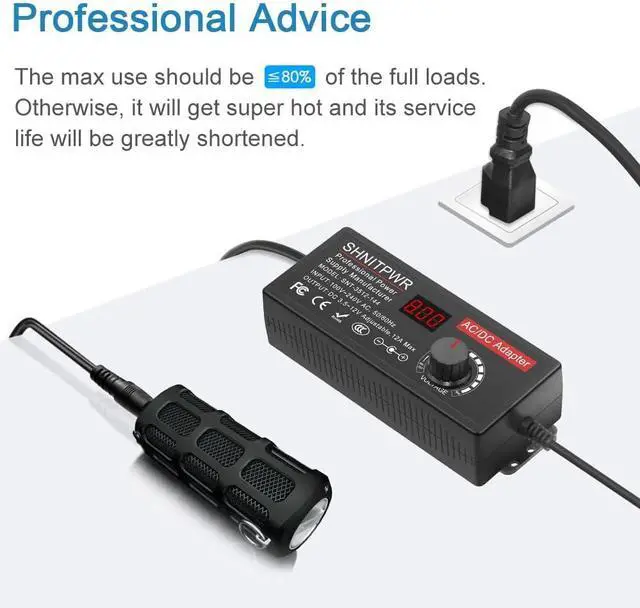 Alt view image 7 of 7 - SHNITPWR Power Supply Adjustable DC 12V 11V 10V 8V 9V 6V 5V 3.5V Universal AC Adapter Multi-Voltage AC/DC Adapter 3.5V~12V 12A 144W DC Power Adapter 100V~240V AC to DC Variable Power Converter 14 Tips