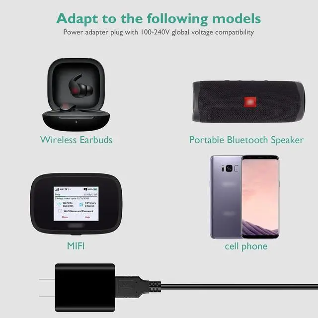 Alt view image 3 of 7 - Universal 5V 2A Type C Charger - USB C Charging Cable for Beats Flex Headphones, JBL Wireless Bluetooth Earbuds and Other Type-C Supported Device Power Supply Adapter