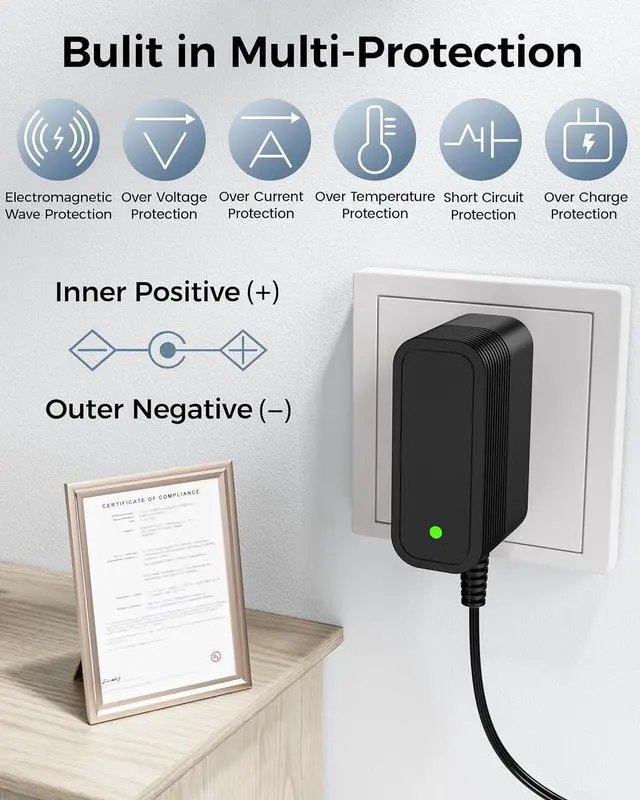 Alt view image 6 of 7 - 9V Power Supply AC Adapter DC 9V Power Cord Universal Power Adapter with 10 Interchangeable Jacks Compatible with 1000mA 900mA 800mA 700mA 600mA 500mA 400mA 300mA 200mA 100mA Electronics