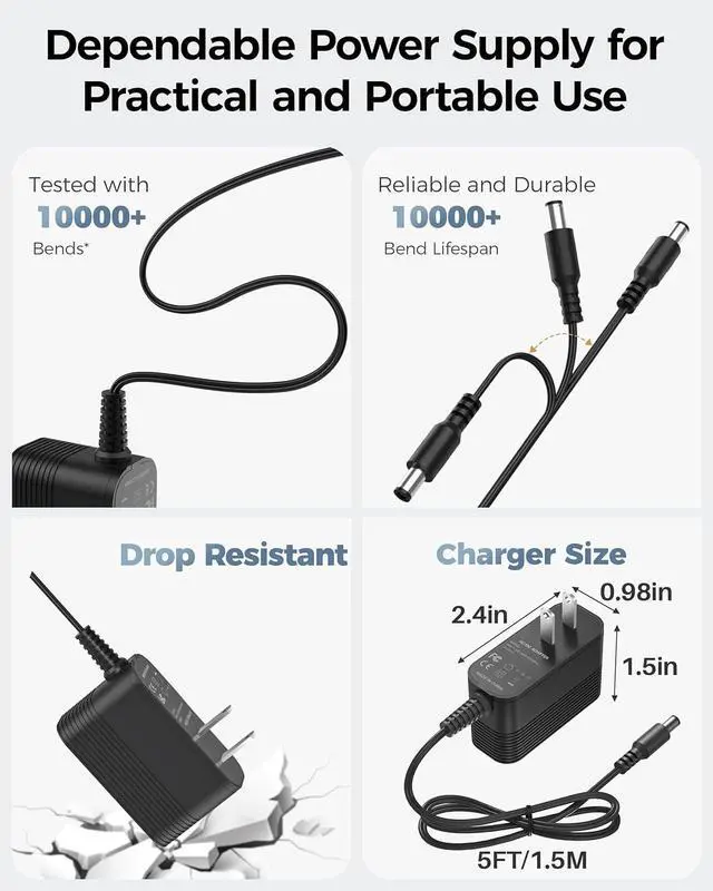 Alt view image 5 of 7 - 9V Power Supply AC Adapter DC 9V Power Cord Universal Power Adapter with 10 Interchangeable Jacks Compatible with 1000mA 900mA 800mA 700mA 600mA 500mA 400mA 300mA 200mA 100mA Electronics