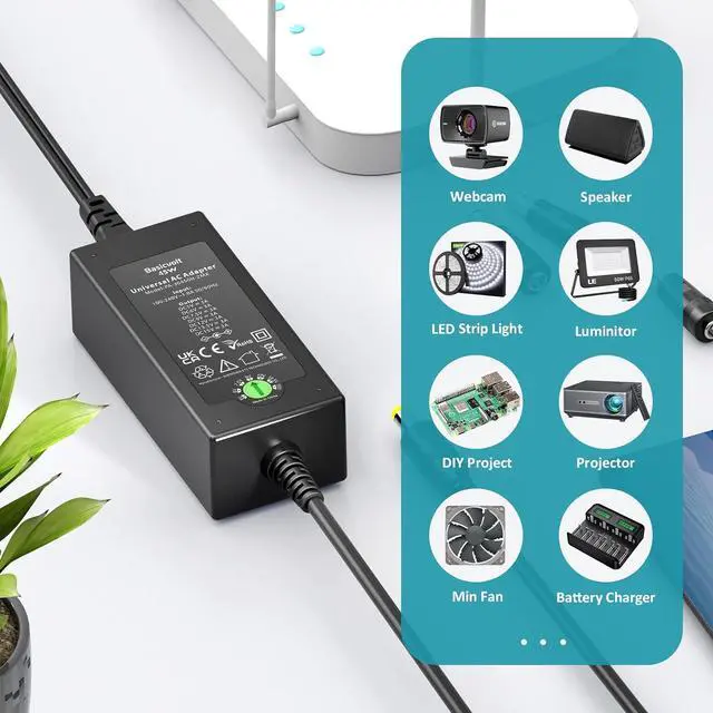 Alt view image 3 of 7 - 45W Universal 15V 13.5V 12V 9V 7.5V 6V 5V DC Power Supply, Switching AC Adapter Replacement Power Cord for LED Strip Lights Baby Monitor Security Cameras, Support 1A 2A 3A Max.