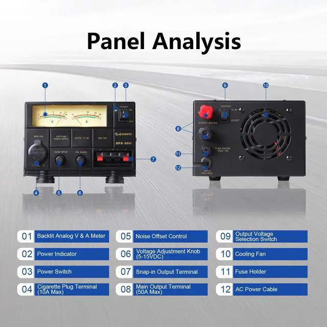 Alt view image 2 of 6 - Universal Compact Bench Power Supply- 50 Amp Regulated Home Lab Benchtop AC-to-DC Converter 13.8 Volt/9-15Volt, Cooling Fan, Screw Type Terminals - Jesverty SPS-50II