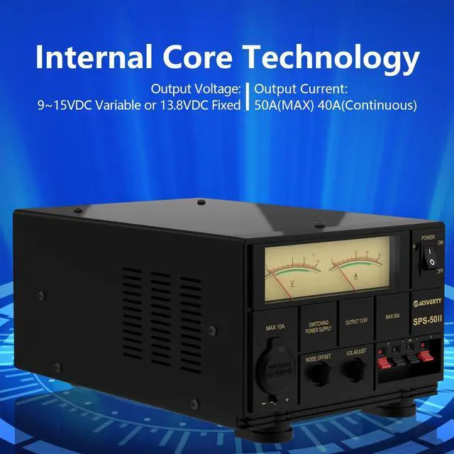 Alt view image 4 of 6 - Universal Compact Bench Power Supply- 50 Amp Regulated Home Lab Benchtop AC-to-DC Converter 13.8 Volt/9-15Volt, Cooling Fan, Screw Type Terminals - Jesverty SPS-50II