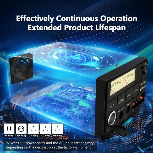 Alt view image 5 of 6 - Universal Compact Bench Power Supply- 50 Amp Regulated Home Lab Benchtop AC-to-DC Converter 13.8 Volt/9-15Volt, Cooling Fan, Screw Type Terminals - Jesverty SPS-50II