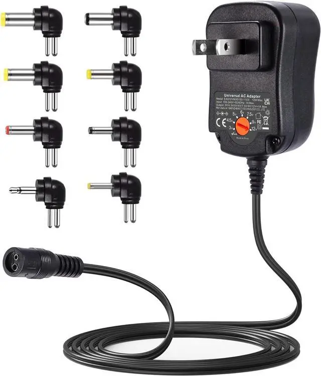 Main image of Powseed 12W Universal AC Adapter DC 3V 4.5V 5V 6V 7.5V 9V 12V Power Cord for Household Electronics CCTV IP Camers Routers Speaker Tablet Webcam USB Devices Multi Voltage 1000mA Wall Cord Charger