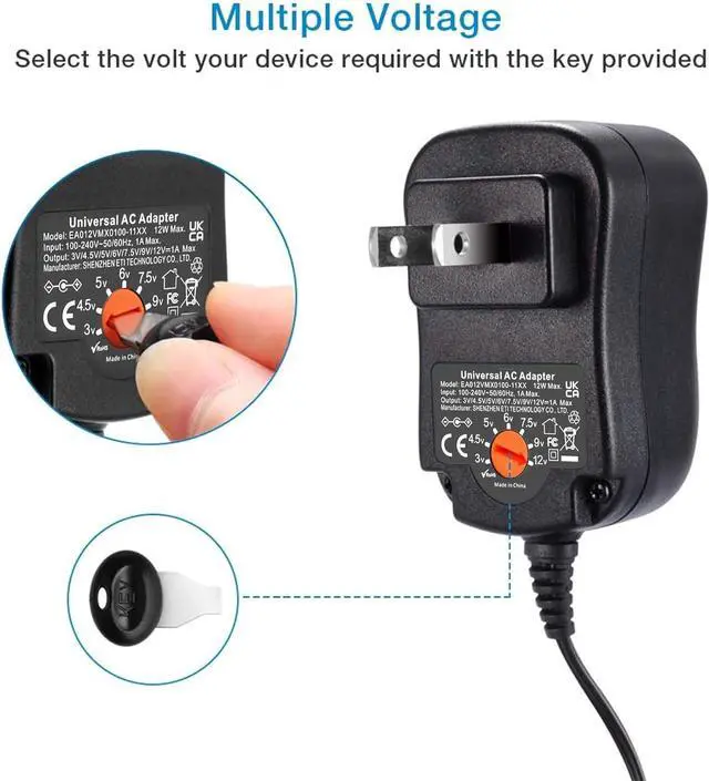 Alt view image 3 of 7 - Powseed 12W Universal AC Adapter DC 3V 4.5V 5V 6V 7.5V 9V 12V Power Cord for Household Electronics CCTV IP Camers Routers Speaker Tablet Webcam USB Devices Multi Voltage 1000mA Wall Cord Charger