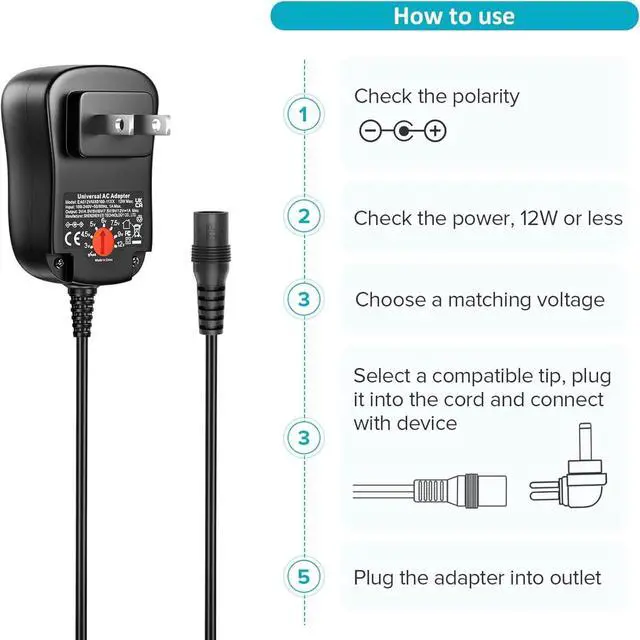 Alt view image 7 of 7 - Powseed 12W Universal AC Adapter DC 3V 4.5V 5V 6V 7.5V 9V 12V Power Cord for Household Electronics CCTV IP Camers Routers Speaker Tablet Webcam USB Devices Multi Voltage 1000mA Wall Cord Charger