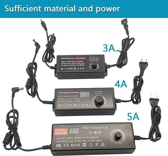 Alt view image 7 of 7 - 120W Power Supply Adjustable DC 3V ~ 24V Variable Universal Switching AC/DC Adapter Minidodoca AC to DC Converter with LED Voltage Display and 16 Tips, for 3V to 24V Household Electronics - 5000mA Max
