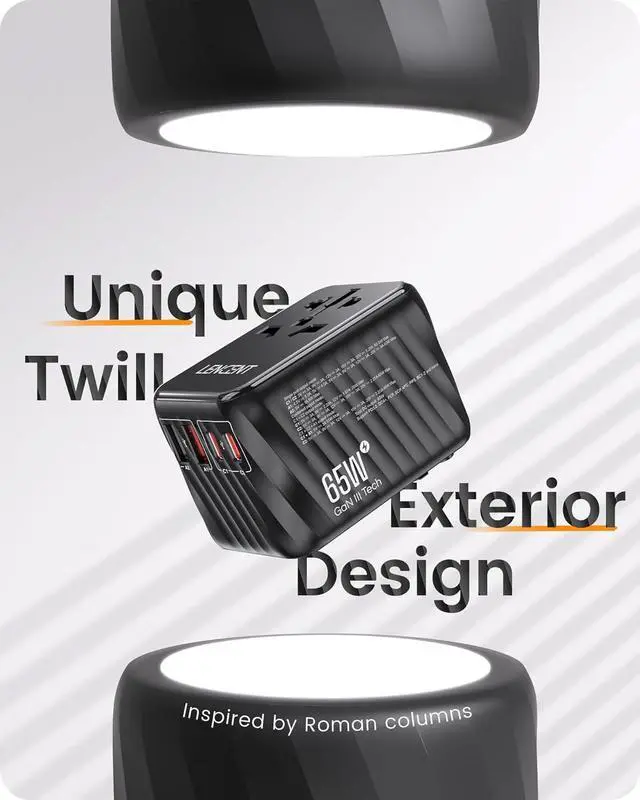 Alt view image 4 of 7 - LENCENT Universal Travel Adapter, 65W GaN International Fast Charger with 2 PD3.0 Type C+2 QC USB A, Worldwide Power Adaptor for Phones,Laptops, All in One Travel Essentials for EU/USA/UK/AU, Black