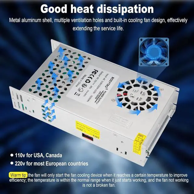 Alt view image 2 of 7 - 24V 25A 600W DC Switching Power Supply, Universal Regulated Switching AC110V/220V (SMPS), 24 Volt Power Supply for 3D Printer, CCTV Camera Security System,Computer Project