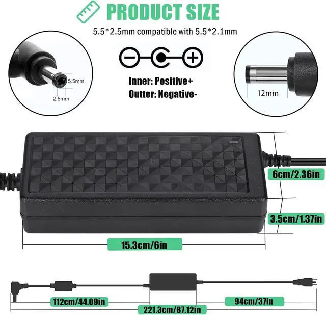 Alt view image 2 of 7 - 24V 6A Power Supply Adapter AC 100-240V to DC 24 Volt 6 Amp 144W Power Adapter with 5.5mm x 2.5mm Output Jack Transformers Universal AC/DC Adapter for LED Strips 3D Printers CCTV Cameras LCD Monitors