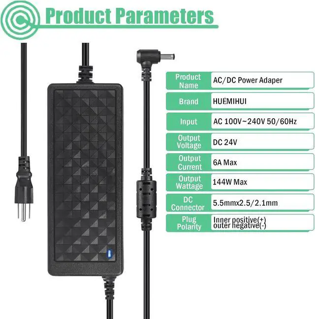 Alt view image 5 of 7 - 24V 6A Power Supply Adapter AC 100-240V to DC 24 Volt 6 Amp 144W Power Adapter with 5.5mm x 2.5mm Output Jack Transformers Universal AC/DC Adapter for LED Strips 3D Printers CCTV Cameras LCD Monitors