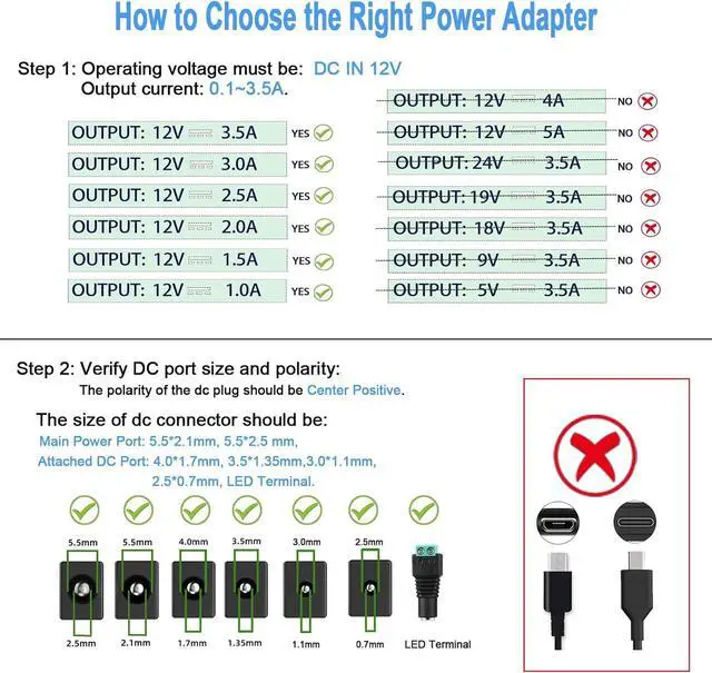 Alt view image 2 of 7 - TKDY 12V DC Power Supply Adapter, 110-240V AC to DC 12Volt 3.5A 3A 2.5A 1A AC Power Adapter, for LCD Monitor, Wireless Router, Security Camera, LED Strip, with 5 DC Connectors.