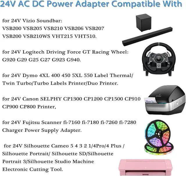 Alt view image 4 of 7 - TKDY 24V 2.5A Power Supply Cord AC 100-240V to Output 24Volt DC Power Adapter, Compatible with 24Vdc 2A 1.5A 0.1A-2.5A Led Strip Lights LCD Monirot etc, with 8 Tips.