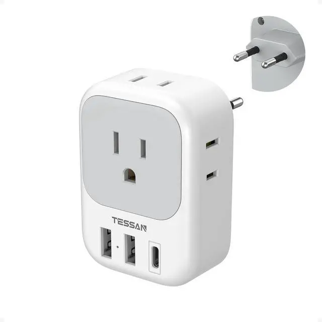 Main image of European Travel Plug Adapter USB C, TESSAN International Plug Adapter with 4 AC Outlets 3 USB Charging Ports, Type C Europe Power Adaptor for US to EU France Germany Iceland Spain Italy