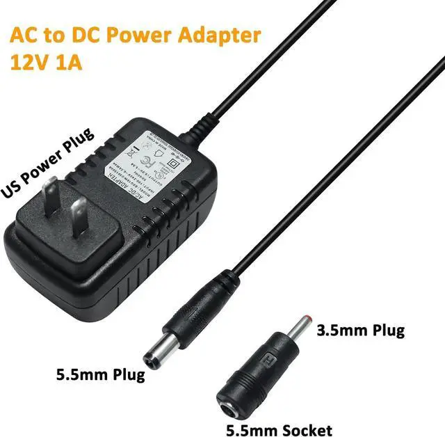 Alt view image 4 of 6 - DCHAV 12V 1A Power Supply AC to DC Adapter Power Cord 5.5mmx2.5mm and 3.5mmx1.35mm Tip 100-240V 50-60Hz Wall Plug 4ft Output 12 Volt 1 Amp for CCTV Camera LED Light Speaker (Not 5.5mmx2.1mm Tip)
