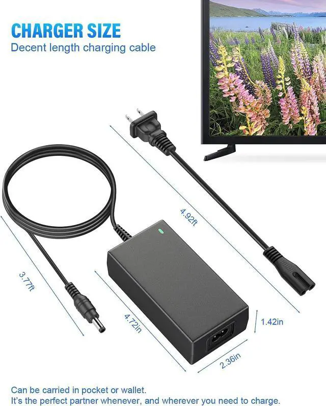 Alt view image 2 of 7 - 12V 5A Power Cord, AC Adapter for EC Series 35" 32" 30" 27" 24" 22" 20" 19" 15" E205W E225W E248W E275W C325W-1920R Charger