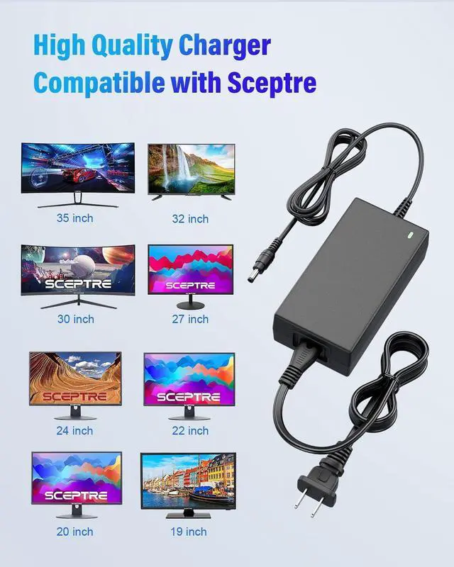 Alt view image 4 of 7 - 12V 5A Power Cord, AC Adapter for EC Series 35" 32" 30" 27" 24" 22" 20" 19" 15" E205W E225W E248W E275W C325W-1920R Charger