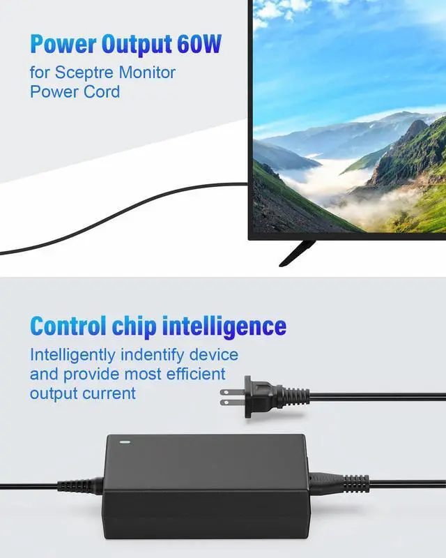 Alt view image 7 of 7 - 12V 5A Power Cord, AC Adapter for EC Series 35" 32" 30" 27" 24" 22" 20" 19" 15" E205W E225W E248W E275W C325W-1920R Charger