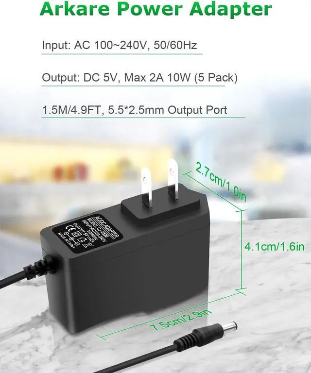 Alt view image 5 of 6 - 5V 2A Power Supply Adapter DC 5V 2000mA Power Cord AC/DC Charger AC 100V-240V to DC 5 Volt 1.5A 1Amp 0.5A for Security Camera Baby Monitor Graco Swing TV Box Raspberry Pi USB Type C (5 Pack)