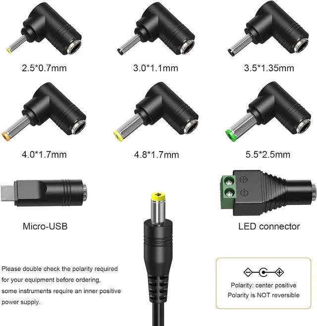 Alt view image 4 of 7 - Powseed 36W 3V 4.5V 5V 6V 7.5V 9V 12V 3A DC Power Supply Cord with USB Wall Charger 5V 2A 10W for Phone Security Camera Router Speaker Webcam HUB LED, Universal AC Adapter with 8 Tips Micro USB