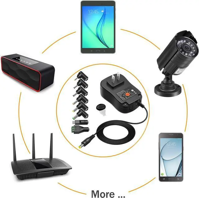 Alt view image 5 of 7 - Powseed 36W 3V 4.5V 5V 6V 7.5V 9V 12V 3A DC Power Supply Cord with USB Wall Charger 5V 2A 10W for Phone Security Camera Router Speaker Webcam HUB LED, Universal AC Adapter with 8 Tips Micro USB