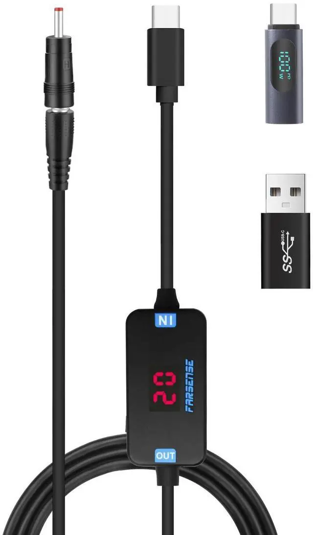 Main image of FARSENSE USB C to DC Adapter,Barrel PD Trigger Cable(3.3ft) with Type C Male to Femal/USB A to USB C/3.5x1.35mm Tips/,USB to DC Power Cable can Switching and LED Display Voltage