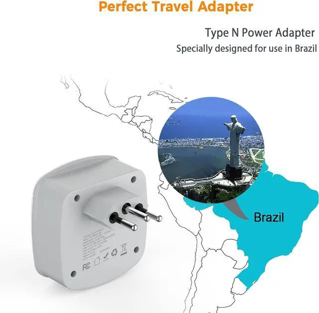 Alt view image 3 of 6 - TESSAN Brazil Power Adapter, US to Brazil Plug Adaptor with 2 American Outlets and 2 USB Charging Ports, Type N Travel Adapter for USA to Brazilian Brasil