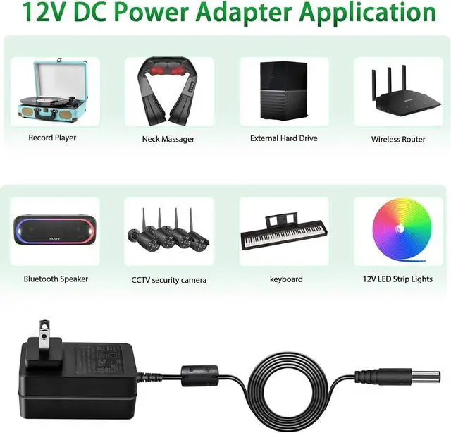 Alt view image 2 of 7 - 12V 2A AC Adapter Power Supply with Switch UL Listed, 100-240V AC to DC 12VDC Power Cord Transformer Charger fit for 12Volts 2.0A 2000mA 1.5a 1500mA 1.0A 1000mA 0.5a 500mA 0.1A-2.0A.