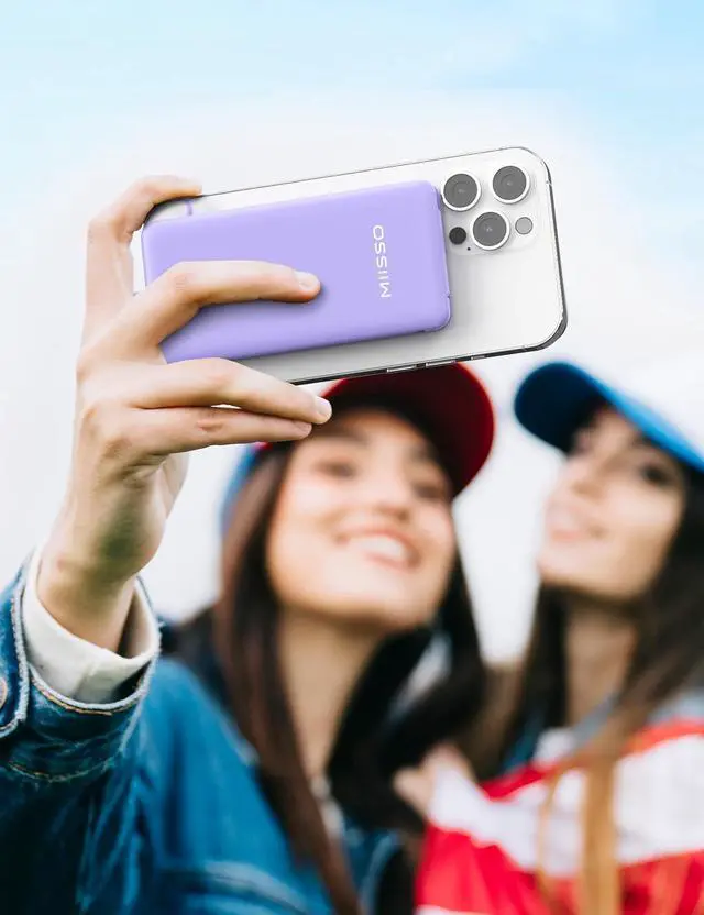 Alt view image 7 of 7 - miisso 10000mAh Slim Portable Charger with Built in Cable, Power Bank Travel Charger External Battery Pack for Phone, 4 Output USB Type C Cord Clutch Charger Compatible with iPhone, Purple