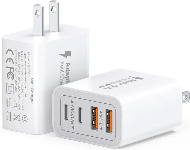 Main image of 40W USB C Charger Block, 2-Pack 4-Port Type C Fast Charging Brick Dual PD&QC Wall Plug Adapter Compatible for iPhone 16/15/15 Pro/ 15 Pro Max/14/13/12, iPad, Airpods, iwatch, Samsung Galaxy