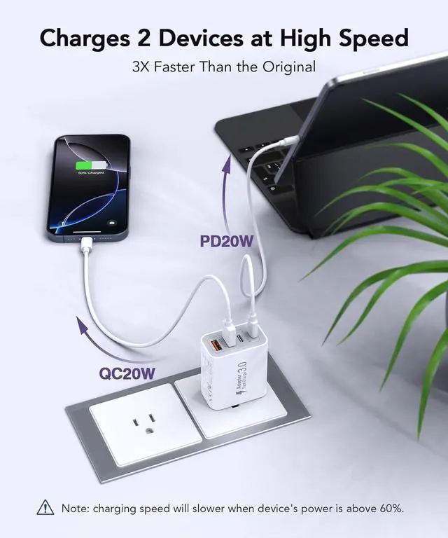Alt view image 3 of 7 - 40W USB C Charger Block, 2-Pack 4-Port Type C Fast Charging Brick Dual PD&QC Wall Plug Adapter Compatible for iPhone 16/15/15 Pro/ 15 Pro Max/14/13/12, iPad, Airpods, iwatch, Samsung Galaxy