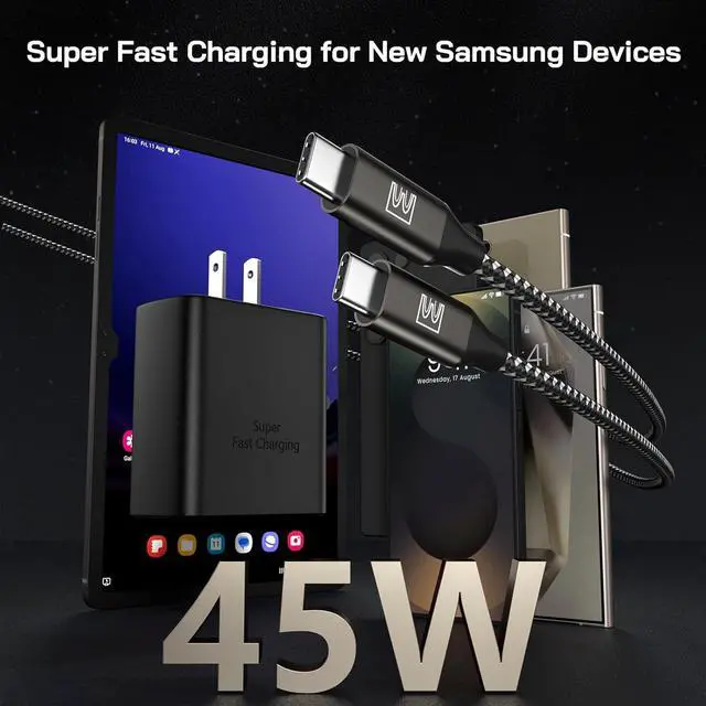 Alt view image 7 of 7 - 45W Super Fast Charger Type C, [2 Pack] 45 Watt USB-C Charger PD/PPS Wall Charging Block for Samsung Galaxy S25 Ultra/S25+/S25/S24/S23 Ultra/S23+/S22 Ultra/S22+/S20 Ultra, Tab S8(with 2X 6.6ft Cable)