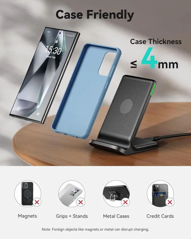 Alt view image 5 of 7 - INIU Wireless Charger, 15W Fast Qi-Certified Wireless Charging Station with Sleep-Friendly Adaptive Light Compatible with iPhone 16 15 14 13 Pro XS 8 Plus Samsung Galaxy S25 S24 S23 Note 20 Google etc