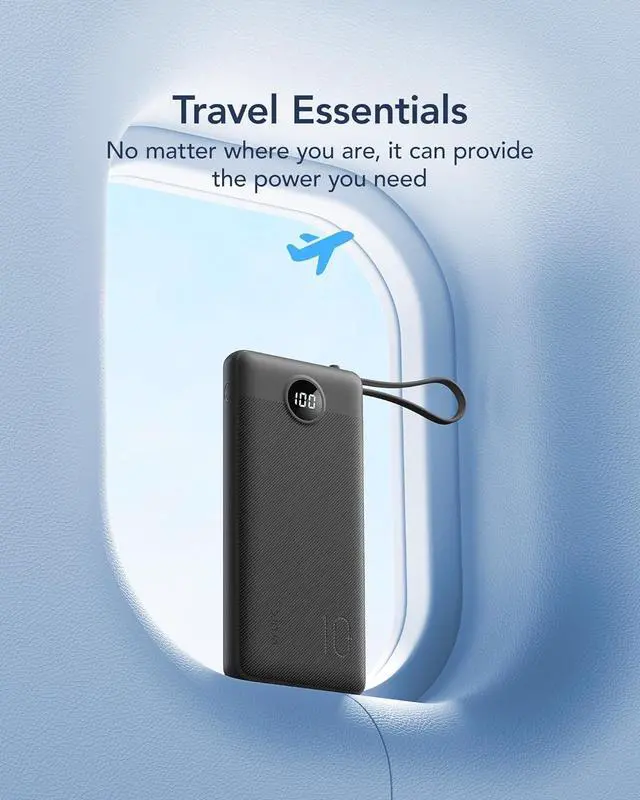 Alt view image 5 of 7 - VRURC Portable Charger with Built in Cables, Slim Power Bank 10000mAh, USB C Battery Pack Travel Essential, 5 Outputs 2 Inputs Phone Charging Bank for iPhone 16 15 14 13,Samsung,Android-Black(1 Pack)