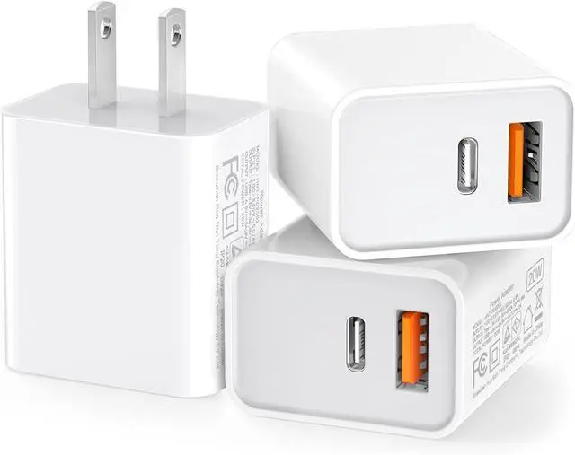 Main image of 3 Pack USB C Wall Charger 20W Durable Dual Port QC+PD 3.0 Power Adapter Double Fast Plug Charging Block for iPhone 13/14/15/16/16 Pro/Pro Max/Plus XS/XR/X Watch Series 8/7 CubeWhite