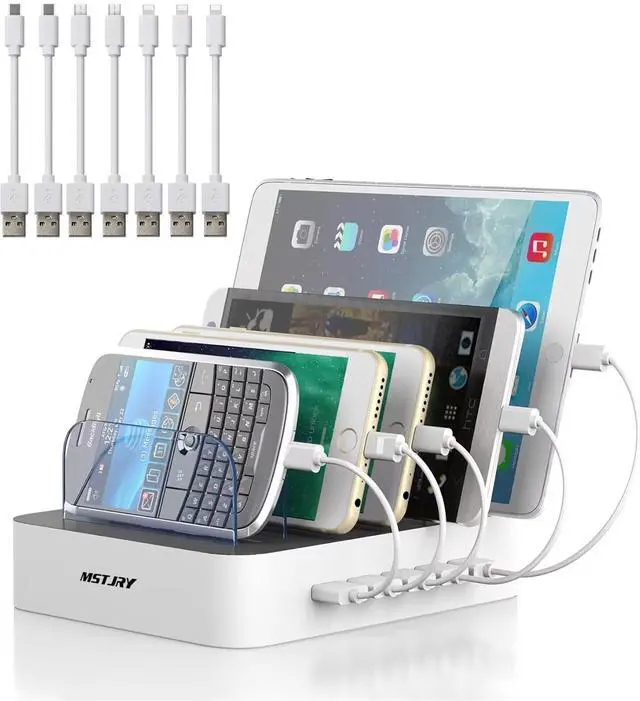 Main image of MSTJRY Charging Station for Multiple Devices : 5 Port Multi USB-A Charger Stations Multi-Device Organizer Charging Dock Designed for iPhone iPad Cell Phone Tablets (7 Short Cables Included)