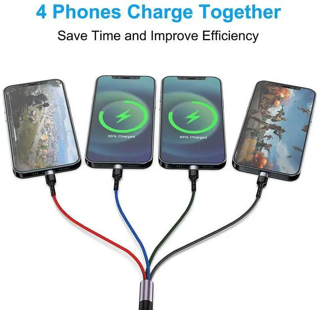 Alt view image 6 of 7 - MTAKYI 3M/10Ft Multi 4 in 1 USB Universal iPhone Charging Cable,Lightning2+Type C+Micro USB Long Nylon Braided Phone Charger Cord Connector Adapter for Android/Apple/iOS/Samsung/LG/Huawei/XiaoMi