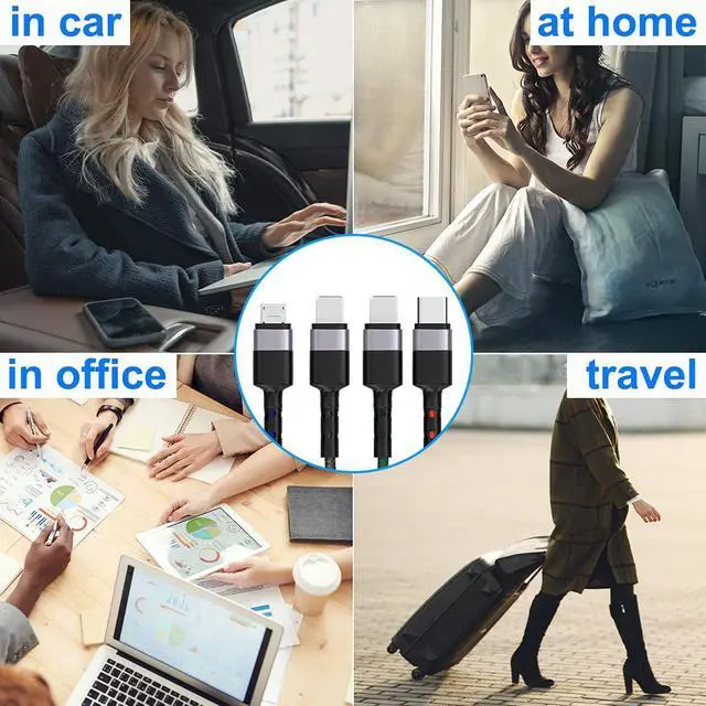 Alt view image 7 of 7 - MTAKYI 3M/10Ft Multi 4 in 1 USB Universal iPhone Charging Cable,Lightning2+Type C+Micro USB Long Nylon Braided Phone Charger Cord Connector Adapter for Android/Apple/iOS/Samsung/LG/Huawei/XiaoMi