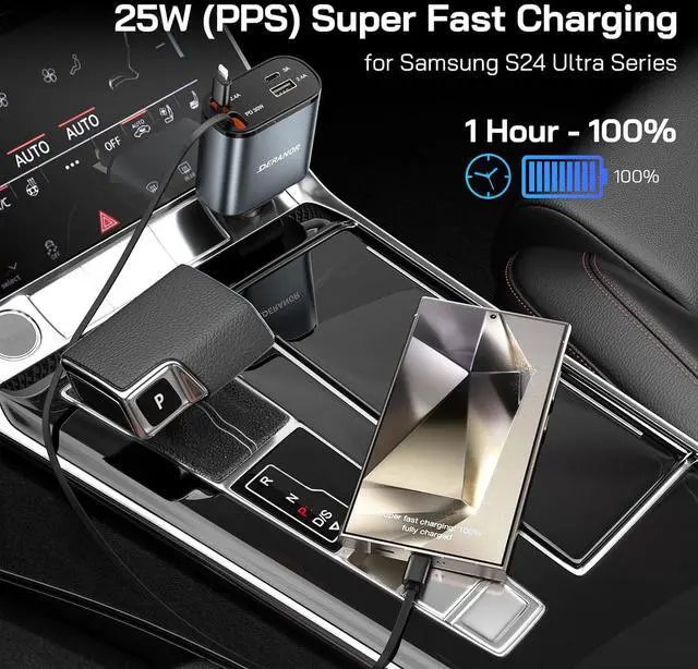 Alt view image 3 of 7 - [2 Pack] Retractable Car Charger 4 in 1 Fast Car Phone Charger 69W, USB C Car Truck Accessories Adapter with 2X Retractable Charger Cords and 2X USB Ports for i Phone 16/15/14/13, for Samsung S25/S24