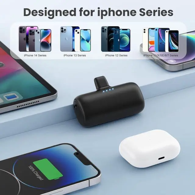 Alt view image 3 of 7 - [2-Pack] Mini Portable Charger for iPhone,5200mAh Ultra Compact PD Fast Charging Power Bank,Plug-in Battery Pack Travel Cordless Phone Charger,Compatible with iPhone 14/14Pro/13/12/11/X/8/7/6plus etc