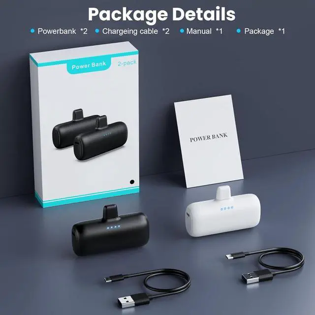 Alt view image 7 of 7 - [2-Pack] Mini Portable Charger for iPhone,5200mAh Ultra Compact PD Fast Charging Power Bank,Plug-in Battery Pack Travel Cordless Phone Charger,Compatible with iPhone 14/14Pro/13/12/11/X/8/7/6plus etc