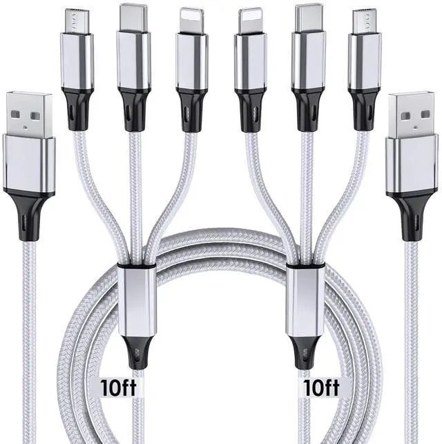 Main image of Multi Charging Cable, 10ft 2Pack Multi Phone Charger Cable Braided Universal 3 in 1 Charging Cord Extra Long Multiple USB Cable with USB C, Micro USB Port Connectors for Cell Phones and More
