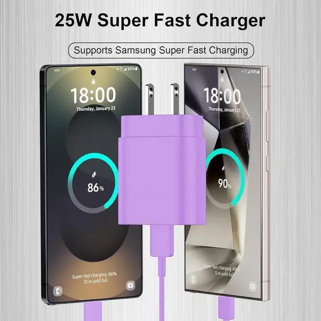 Alt view image 3 of 6 - Type C Charger Fast Charging,25W USB C Charger Super Fast Charging Android Phone Charger Block &12FT Cable Cord for Samsung Galaxy S25/ S25 Ultra/S25 Plus/S24 Ultra/S24/S24+/S23/S22/S21/Note 20