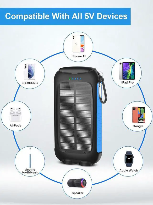 Alt view image 4 of 7 - Solar Power Bank -38800mAh Waterproof Portable Solar Phone Charger with LED Flashlight/Fast Charge USB C External Backup Battery Pack for All Cell Phones & Electronic Devices