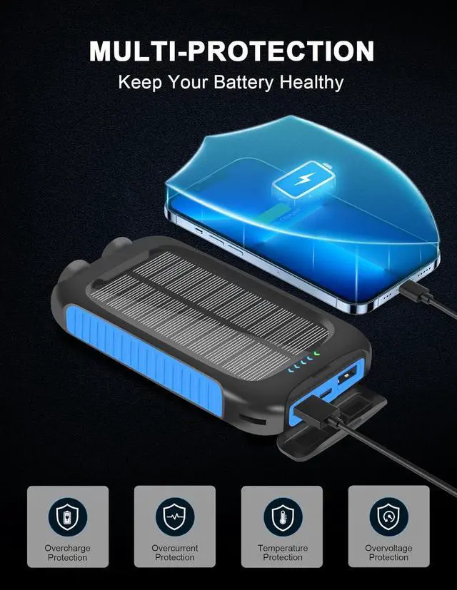 Alt view image 5 of 7 - Solar Power Bank -38800mAh Waterproof Portable Solar Phone Charger with LED Flashlight/Fast Charge USB C External Backup Battery Pack for All Cell Phones & Electronic Devices