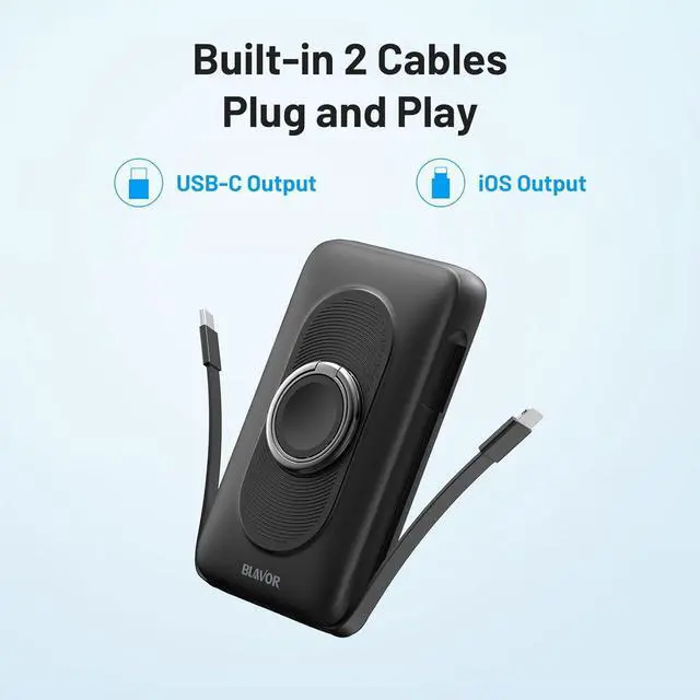 Alt view image 3 of 7 - BLAVOR for Magsafe Portable Charger with Built-in Cables, USB C 20W Fast Charging, 10000mAh Magnetic Wireless Power Bank, Battery Pack with Stand for iPhone 16/15/14/13/12, Powerbank for Apple Watch