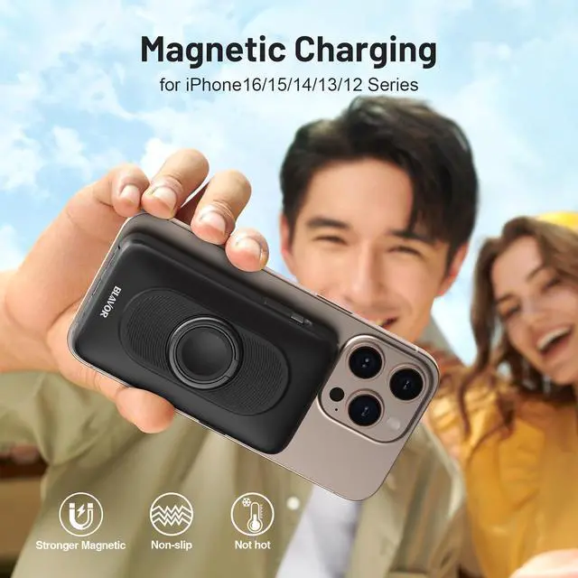 Alt view image 4 of 7 - BLAVOR for Magsafe Portable Charger with Built-in Cables, USB C 20W Fast Charging, 10000mAh Magnetic Wireless Power Bank, Battery Pack with Stand for iPhone 16/15/14/13/12, Powerbank for Apple Watch