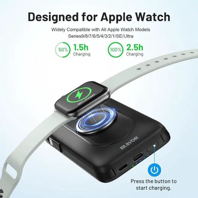 Alt view image 5 of 7 - BLAVOR for Magsafe Portable Charger with Built-in Cables, USB C 20W Fast Charging, 10000mAh Magnetic Wireless Power Bank, Battery Pack with Stand for iPhone 16/15/14/13/12, Powerbank for Apple Watch